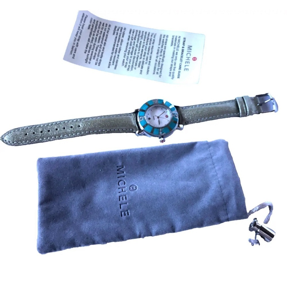 Michele Coral Turquoise 43 Diamonds Watch MW14B01F6025 SS Sapphire Crystal Swiss - Picture 15 of 16